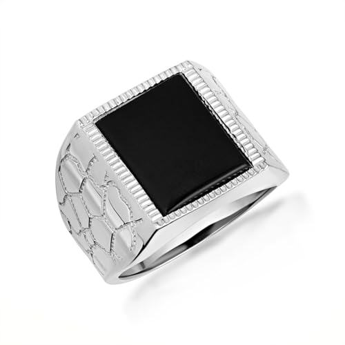 10K White Gold Black Onyx Nugget Signet Ring - Size