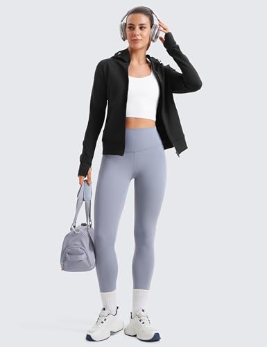 CRZ YOGA Womens Fleece Full Zip Hoodie Jackets Workout Hooded Zipper Basic Casual Sweatshirts with Thumb Holes4