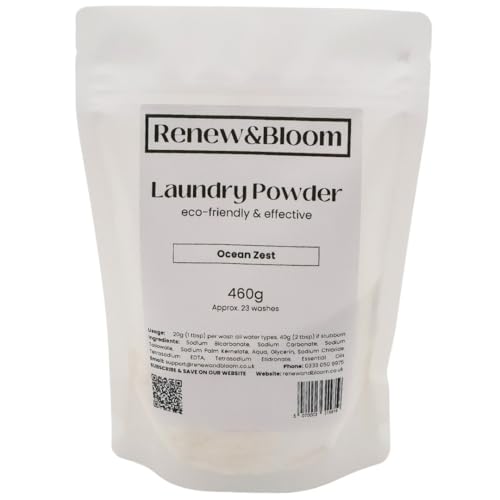 Renew & Bloom Natural Laundry Detergent Powder - Non-Toxic, Non-Bio Washing Powder - Eco-Friendly & Sensitive - 460g (23 washes) - Ocean Zest