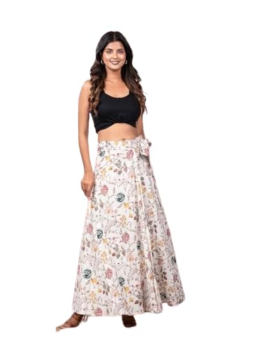 Jaipur Export qulity Cotton Hand Block Floral Printed Wrap Around Women’s and Girls Free Size Skirt Rapron White-picture-23