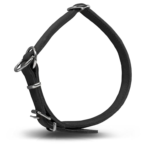 Rund & Weich - Zugstopp Hundehalsband Schwarz XL - 60cm Lederhalsband mit Zugbegrenzung und Verstellbarer Schnalle, Dressurhalsung, Zugstopper, robust, Rindsleder