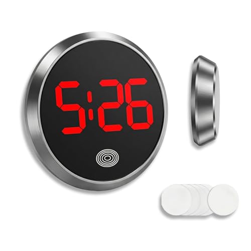 Fiknonk 1 PC Mini Digital Clock for Car Dashboard LED Touch Activated Stick On Automotive Clock Alloy Small Digital Clock Battery Operated Universal for Most Cars Trucks SUVs (Black & Red)