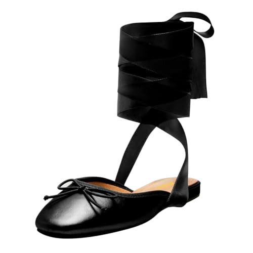 FSJ Women Wrapped Ballet Flats Bowknot Closed Toe Cross Ribbon Lace-Up Slingabck Ballerinas Shoes Size 4-16 US