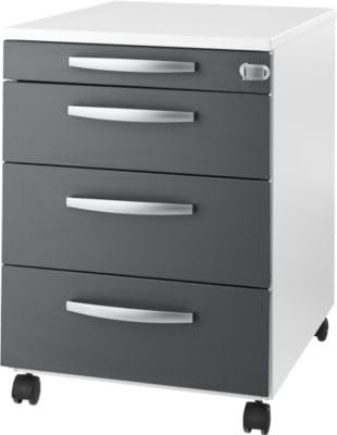 Rollcontainer mit Schubladen abschließbar, Büroschrank mit Rollen, Schreibtisch Schrank, Schubladenschrank 60 cm hoch, Rollcontainer graphit, Schubladenelement, Schreibtisch Container metall