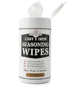 Cookware Care Cast Iron Seasoning Oil Wipes – 50 Wipes, Made in USA with Grapeseed Oil