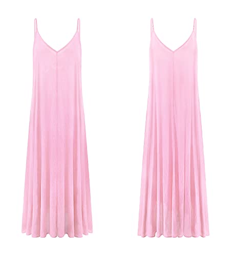 Image of R.Vivimos Women's Summer Casual Adjustable Spaghetti Strap V Neck Boho Loose Fit Backless Maxi Dress with Pockets