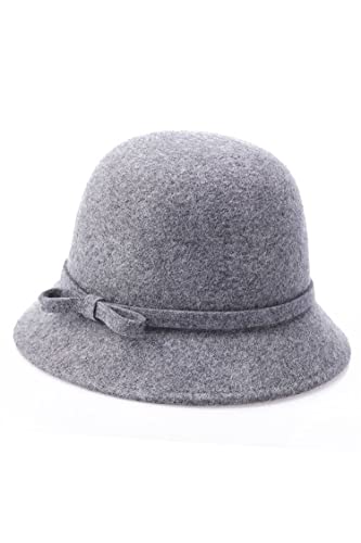 Women's Cloche Hat 1920s Winter Bucket Hat Vintage Church Elegant Flower, Mixgrey, One size