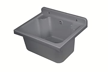 Negrari Lavandino Pilozzo a Muro in Resina PP, Resistente agli acidi di uso comune, Resistente all'umidità, Kit di scarico e di fissaggio inclusi, Interno e Esterno, L42 x P34 x H21 cm, Grigio Cemento