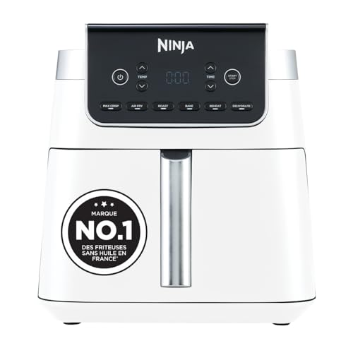 Ninja Air Fryer MAX PRO, 6.2L, sans huile, grand tiroir, rôtir, cuire, frire, familial, numérique, panier et plaque de cuisson compatibles lave-vaisselle, Blanc AF180EUWH