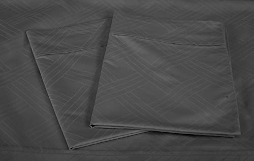 Threadmill THM-800-JRBCELINE-EGREY-Q Luxury 100% Cotton Queen Bed-Sheets - 800 Thread Count Jacquard Celine Dark Grey, Better Than Egyptian Cotton,4 Pc Striped Bed Set, Damask Sheets thumb #2