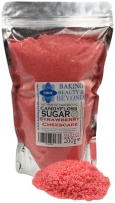 Baking Beauty and Beyond Premium Candy Floss Sugar 200g - Strawberry- Cheesecake Flavour