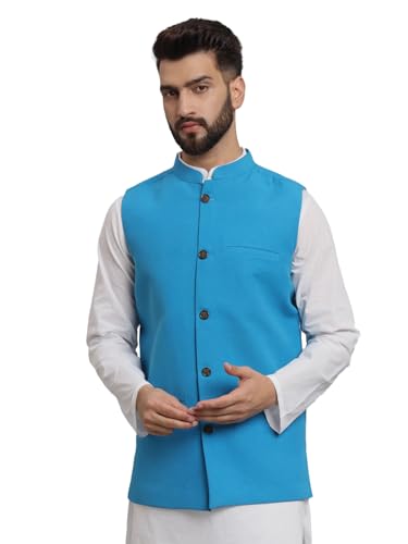 Image of LATEST CHIKAN Men's Traditional Cotton Solid Nehru Jacket /Waistcoat