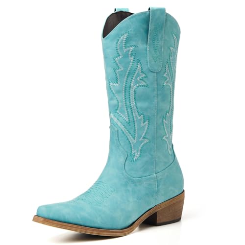 Image of Cowboy Boots for Women, Cowgirl Boots with Embroidered and Chunky Heel, Ideal for Daily Wear and Country Fashion