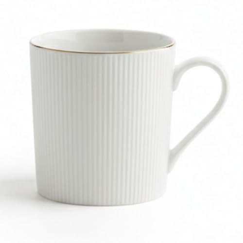 Image of Clay Craft Premium Fine Ceramic Coffee & Tea Mug Set with Elegant Gold Line Rim| Modern Ribbed White Finish| Durable Build| Stylish Design for Home| Office & Gifting (240 Ml)