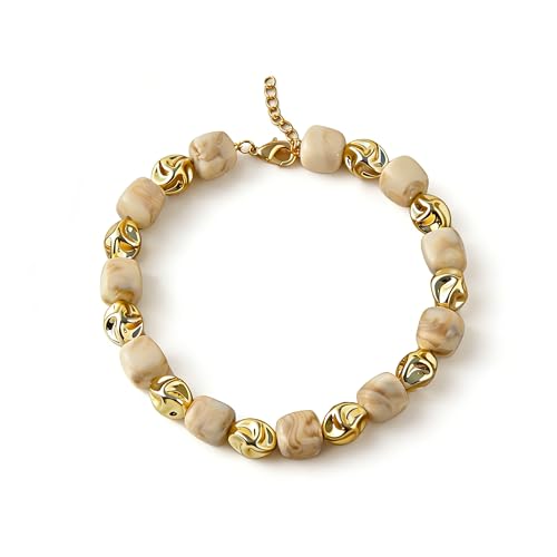 NOVYRA Colorful Chunky Beaded Necklace For Women Adjustable Acrylic Irregular Geometric Square Beaded Necklace Fashion Costume Party Vacation Jewelry (beige)