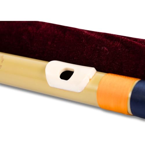Image of Radhe Flutes | E Natural Right Handed Base Bansuri | Tuned With Tanpura A=440Hz | PVC Flute + Velvet Cover + Hindi & English Flute Lessons | PERENT (Beige Flute With Dark Blue & Orange Threads)