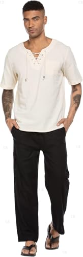 Image of CB-COLEBROOK Mens Casual Linen | Elastic Waist | Drawstring Summer Beach Yoga Linen Trouser | Loose Fit Pyjama Pants for Man