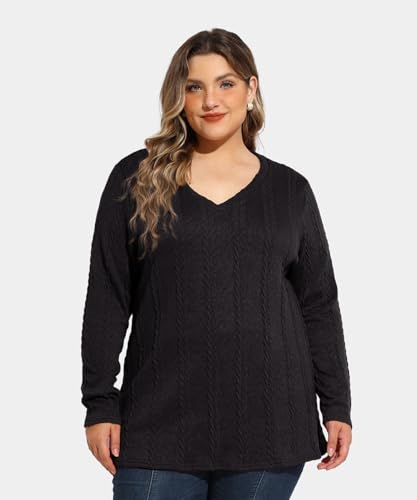 RITERA Plus Size Sweaters for Women Long Sleeve V Neck Cable Sweatershirts Fall Pullover Knitted Tops Oversize XL-5XL 14W-28W4
