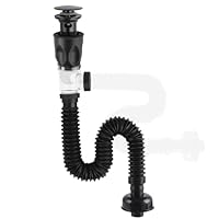 Hibbent Abfluss Waschbecken Set für Badezimmer Küchenspüle,Waschbecken Ablaufgarnitur mit Flexibler Ablaufschlauch, Siphon Waschbecken Kit,Geruchsdicht und Auslaufsicher -Schwarz