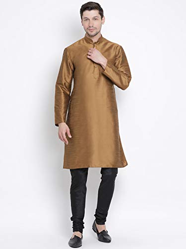 Image of VASTRAMAY Men's Coffee Cotton Silk Blend Kurta and Pyjama Set VASMKCO001nPBL 36