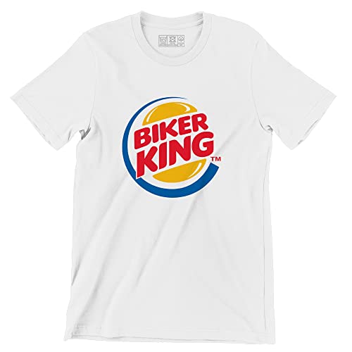 T-Shirt Humour Moto | Biker King | 100% Cotone Taglie S - 4XL Stampa Francia, bianco, S