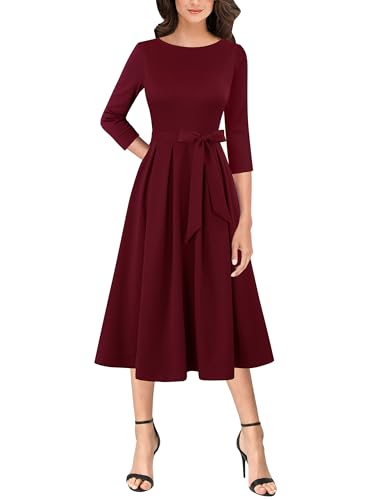 Image of VFSHOW Womens Work Business Casual Church Pockets Belted A-Line Midi Dress