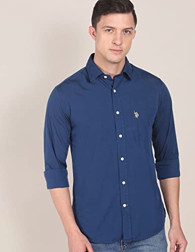 Image of U.S. Polo ASSN. Solid Regular Fit Shirts for Men - 100% Cotton, Full Sleeve Mens Casual Shirts