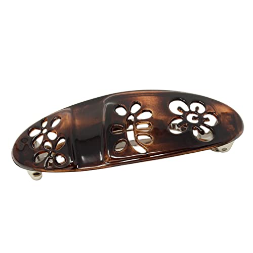 Parcelona French Tige De La Fleur Oval 3 1/4 Inch Celluloid Tortoise Shell Hair Clip Barrette