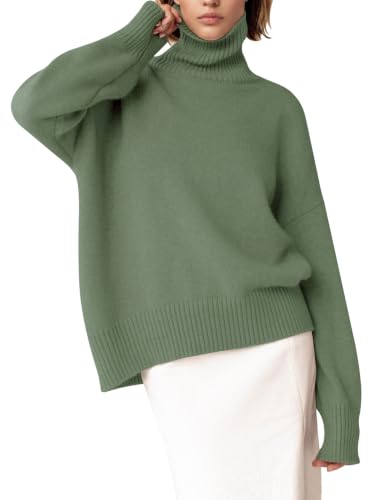 Image of YKR Women's Turtleneck Sweater Chunky Long Sleeve Knitted Pullover High Low Hem Trendy 2026 Fall Winter Basic Jumper Top