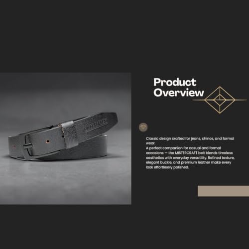 Image of MISTERCRAFT Men's Genuine Leather Casual Belt |Black Handed Milled Textured | Durable Pin Buckle | Adjustable Waist | Ideal for Jeans, Chinos & Formal Wear | Gift for Men