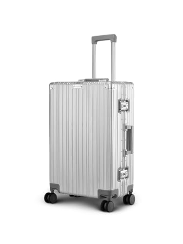 Image of EUME 100% Aluminium Trolley Bag for Travelling| 60cm Luggage Trolley Bag Medium Size for Travel| 8 Silentrun 360 Degree Spinner Wheels System| Premium Trolley Bag for Travel (Silver with Grey Wheel)
