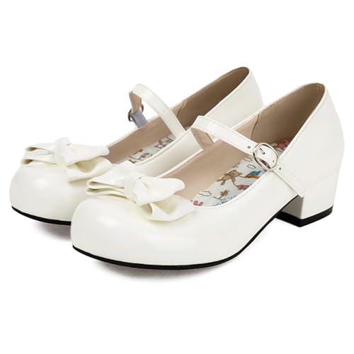 Parisuit Womens Cute Lolita Mary Jane Bow Shoes Round Toe Low Chunky Heel Ankle Strap Pumps2