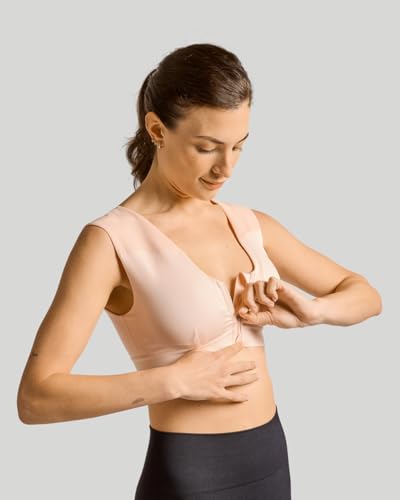 Image of Tommie Copper Shoulder Support Compression Bra with Front Zipper Closure Wireless Posture Corrector & Back Support Bra UPF 50