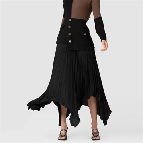 Women's Vintage Maxi Skirt Patchwork Irregular Pockets Zipper Buttons High Waist Party Skirts2