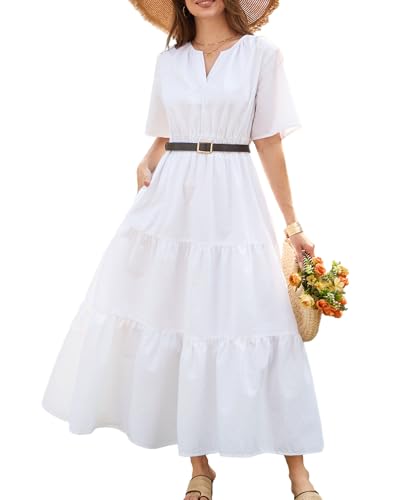 AceNest Semi Formal Wedding Guest Dress Lightweight Spring Linen Teacher Dresses Plus Size White XL