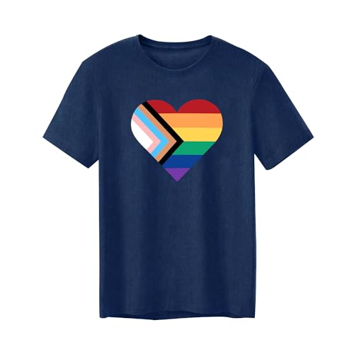Cutesong Mens Gay Pride Flag Shirts LGBTQ Ally Progress Tee Top Rainbow Heart Stripes Short Sleeve Blue
