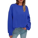 slqdgmryz Oversized Crewneck Sweatshirt Women Cotton Loose Vintage Fleece Plain Trendy Hoodies Y2K Soft Workout Athletic Winter Sweaters Crew Neck Sweatshirts Women Women's Sweatshirts, Royal Blue, S