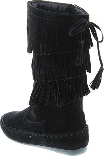 Link Candice-16K Girls Mid Calf 3 Layer Fringe Boots,Black,103