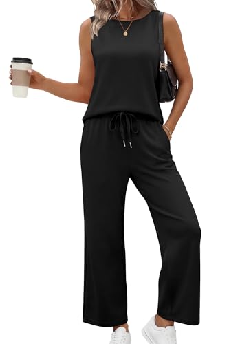 Image of SAMPEEL Two Piece Sets for Women Summer Outfits Beach Vacation Clothes Wide Leg Crop Pants