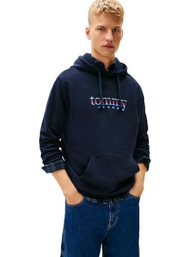 Tommy Jeans Moletom masculino regular DNA Play com capuz, Dark Night Navy Médio