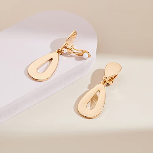14K Gold Teardrop Clip On Drop Earrings For Women Non Piercing Gold Clip Dangle Earrings Fashion Jewelry #TOP1