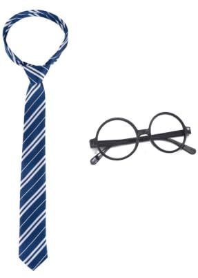 Xerteam Magische Kostüm Kinder Erwachsene Accessoires, Gestreifte Krawatte Haarreif Runder Brillen, Wizard Umhang Zubehör Faschingskostüm, Haarschmuck für Karneval Party Cosplay Uniform