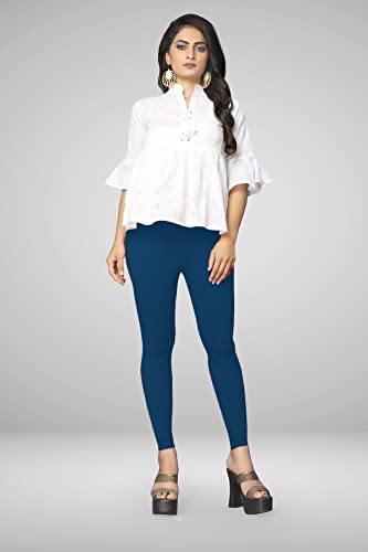 Image of Women's Cotton Skinny Leggings with Ankle Length Solid Pattern Mid Rise and Elastic Closure | Cotton Skinny Leggings for Womens