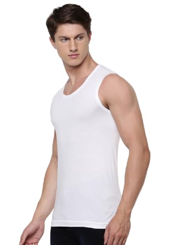 Image of RAMRAJ COTTON Men White Round Neck Sleeveless Undershirt Vest|Inner Wear Banian|Light Cotton