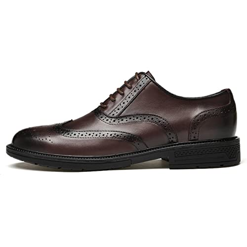 Single Season Shoes Dress Oxford for Men Lace Up Round Burnished Toe Brogue Embossed Wing Tip Leather Slip Resistant Rubber Sole Anti-Slip Business Very Popular Among Young People3