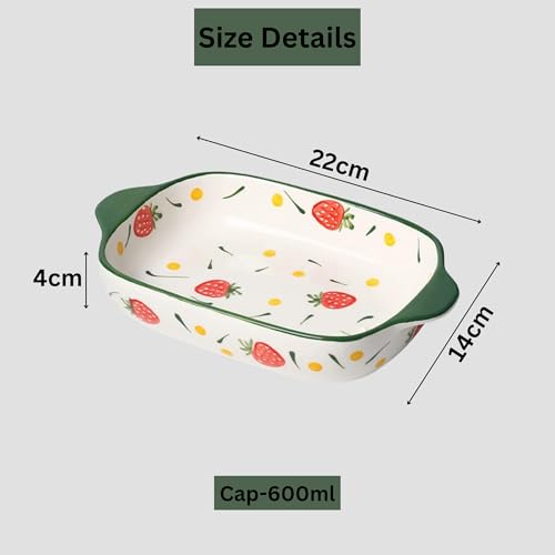 Image of Ceramics Rectangular Baking Dishes with Handle for Oven Ceramic Baking Pan Lasagna Casserole Pan Individual Bakeware, 600ml, Red, Pack Of 2
