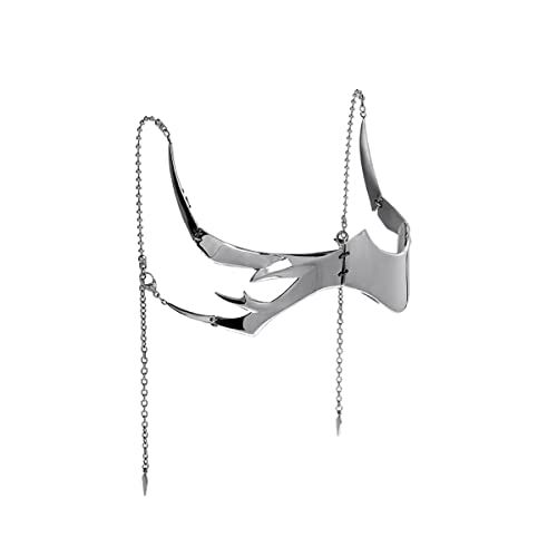 L'VOW Unisex Cyber Punk Liquid Silver Steel Half Mask Y2K Luxury Irregular Jewelry Face Chain Cyborg Earring Accessories3