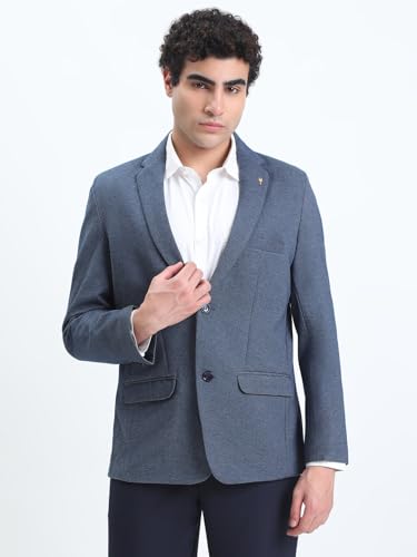 Image of SHOWOFFFF Men Solid Single Breasted Formal Blazer | Notched Lapel Full Sleeves Cotton Blazer for Mens | Slim Fit Regular Length Blazer for Men's