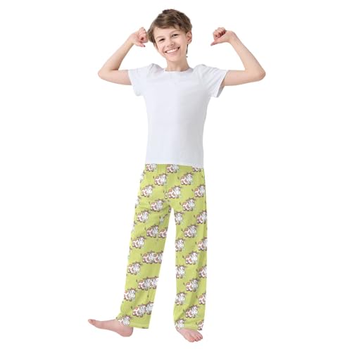 Milk Cow and Daisy Floral Boys Long Pants Soft Trousers Elastic Waist Kids Lounge Bottoms with Pockets S-XL2
