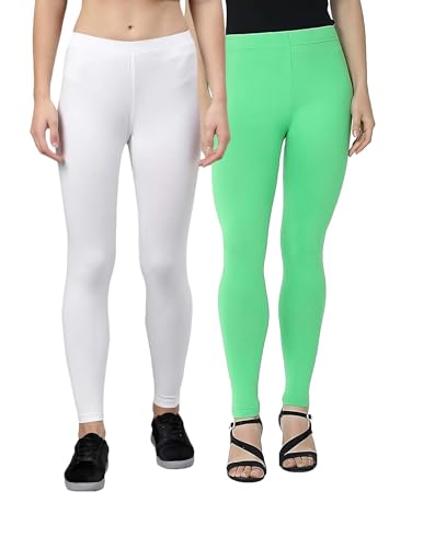Image of ZAYANQA Combo of 2 Slim Fit Women /Girls Solid Stretchable Cotton Ankle Length Leggings with Ultrasoft Wide Elastic Waistband |Comfortable |Fashionwear|